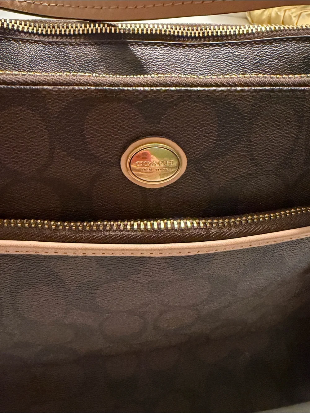 Coach Brown Signature Shoulder Bag with Tan Trim
